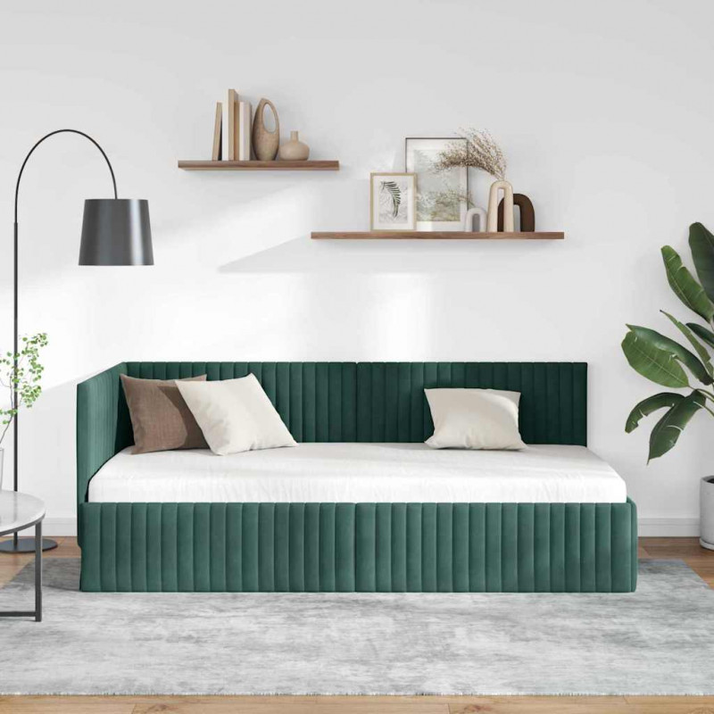 Rama łóżka narożnego Ciemna zieleń 90 cm x 190 cm Aksamit