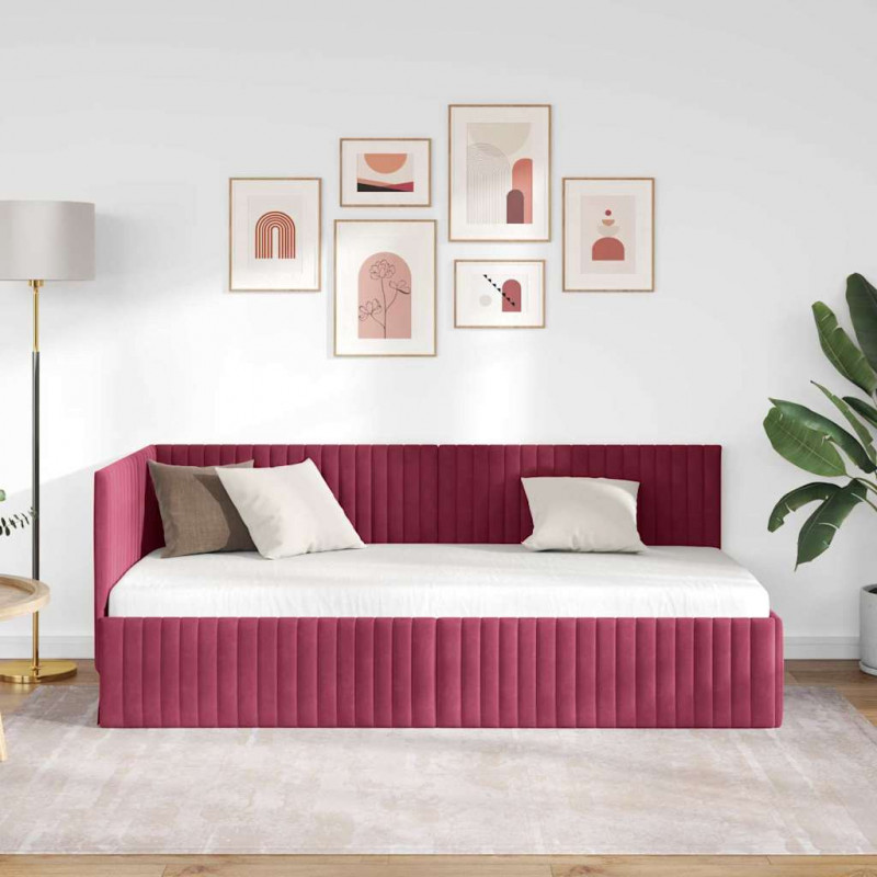 Rama łóżka narożnego Czerwone wino 90 cm x 190 cm Aksamit