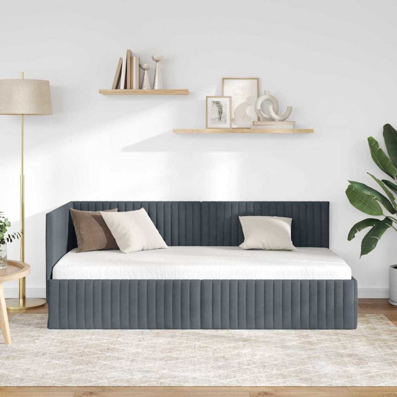 Rama łóżka narożnego Ciemnoszary 90 cm x 200 cm Aksamit