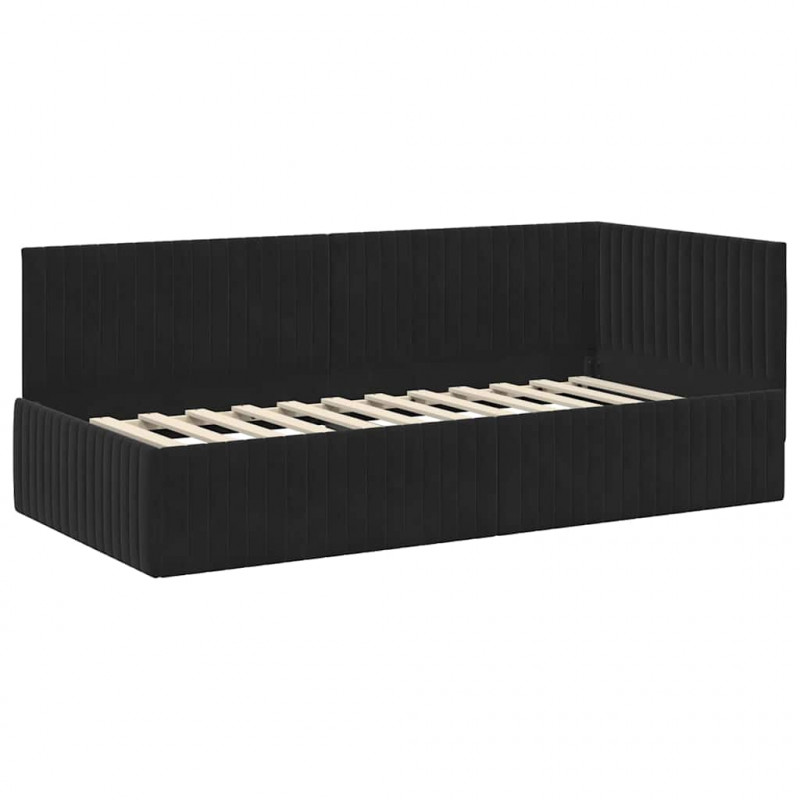 Rama łóżka narożnego Z zagłówkiem Czarny 90 cm x 200 cm Aksamit