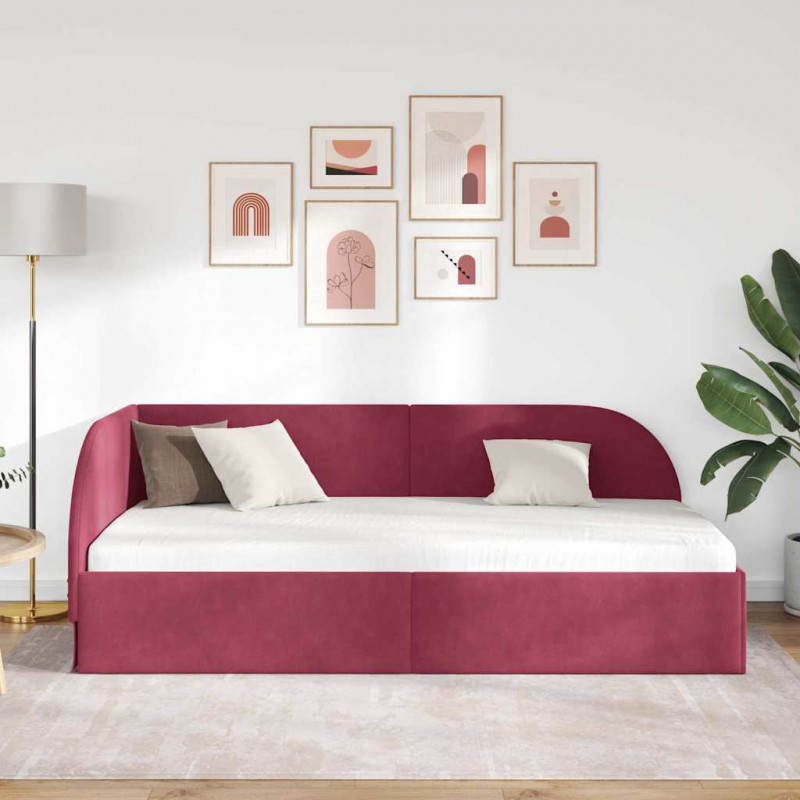 Rama łóżka narożnego Czerwone wino 80 cm x 200 cm Aksamit