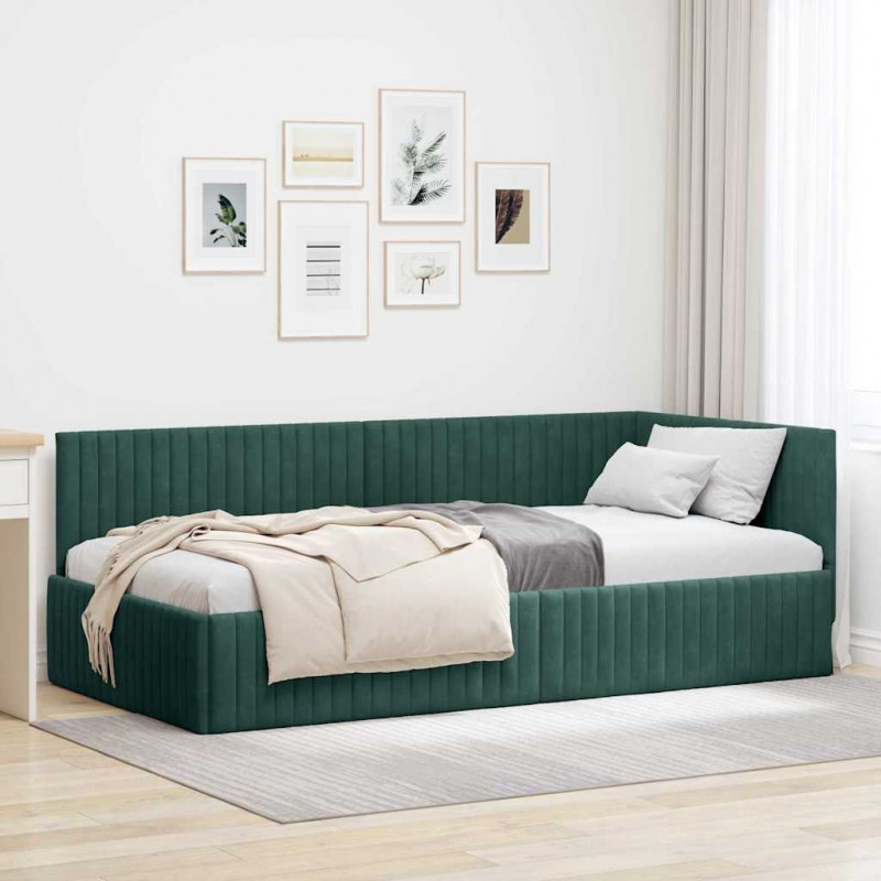 Rama łóżka narożnego Ciemna zieleń 100 cm x 200 cm Aksamit