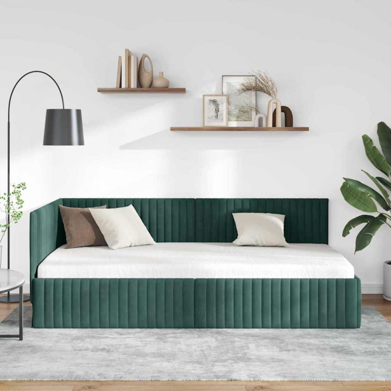 Rama łóżka narożnego Ciemna zieleń 100 cm x 200 cm Aksamit