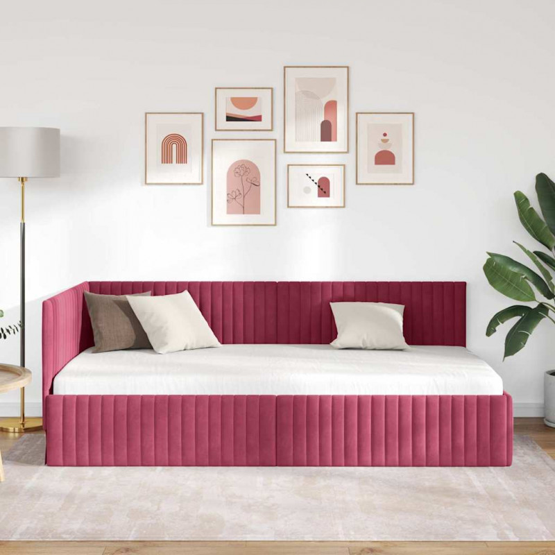 Rama łóżka narożnego Czerwone wino 100 cm x 200 cm Aksamit