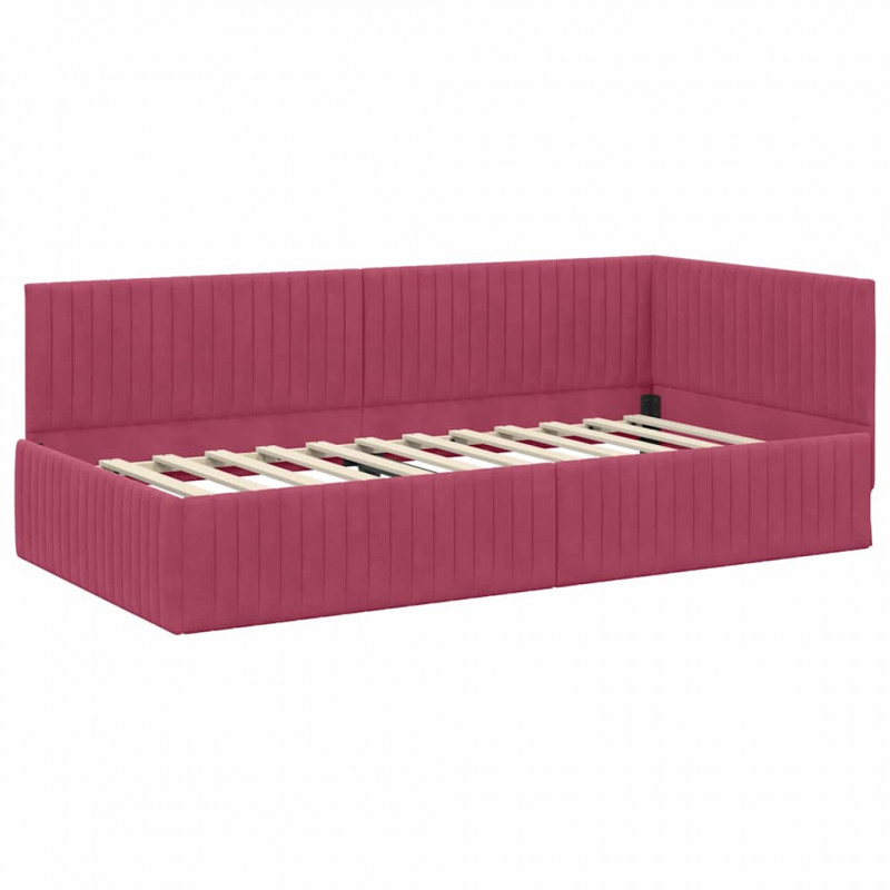 Rama łóżka narożnego Czerwone wino 100 cm x 200 cm Aksamit