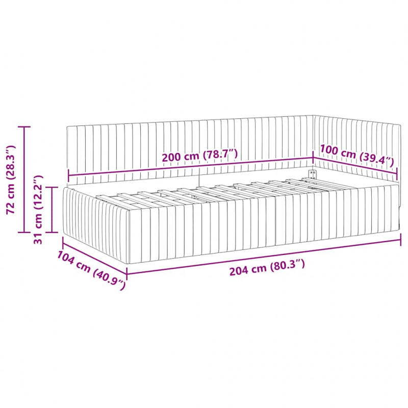 Rama łóżka narożnego Czerwone wino 100 cm x 200 cm Aksamit