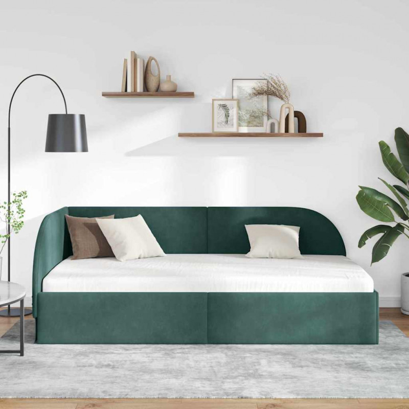 Rama łóżka narożnego Ciemna zieleń 90 cm x 190 cm Aksamit