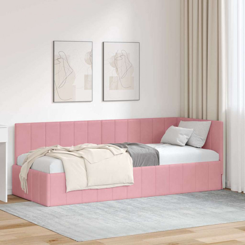 Rama łóżka narożnego Z zagłówkiem Różowy 80 cm x 200 cm Aksamit