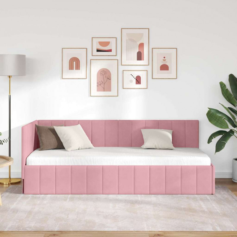 Rama łóżka narożnego Z zagłówkiem Różowy 80 cm x 200 cm Aksamit