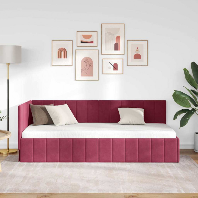 Rama łóżka narożnego Czerwone wino 80 cm x 200 cm Aksamit
