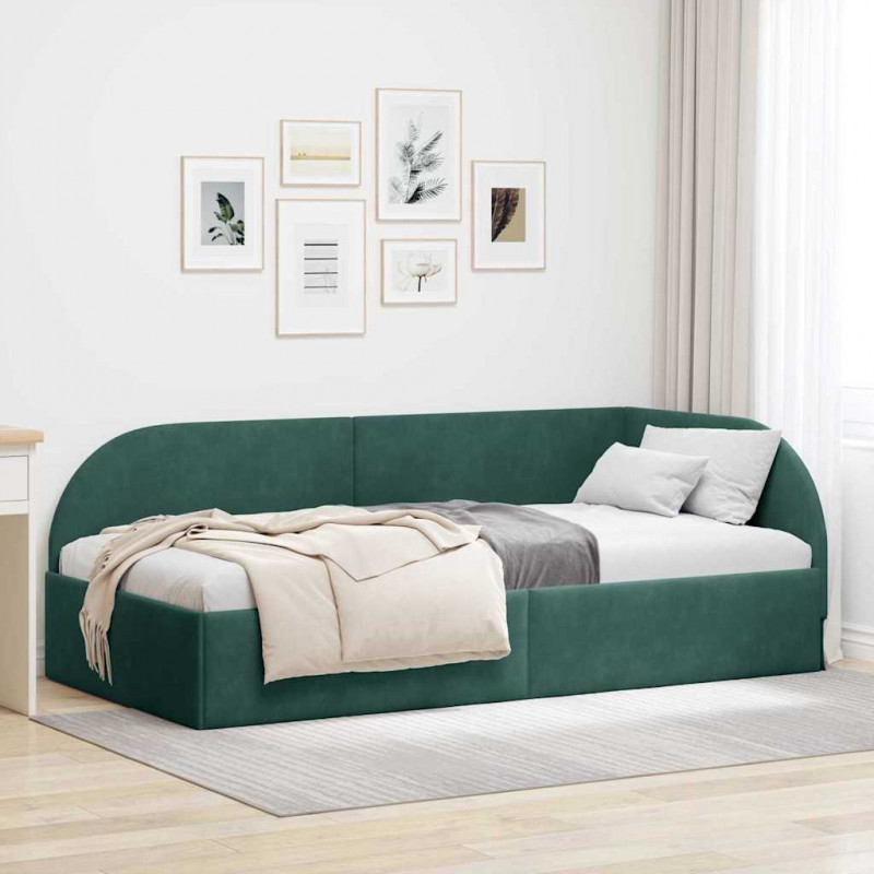 Rama łóżka narożnego Ciemna zieleń 90 cm x 200 cm Aksamit