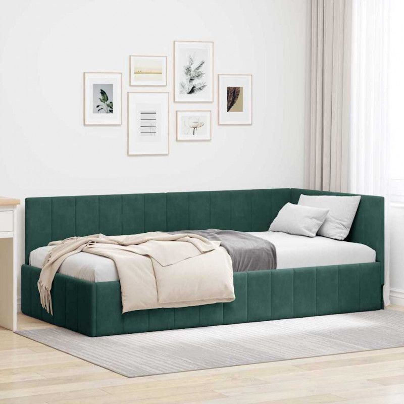 Rama łóżka narożnego Ciemna zieleń 90 cm x 190 cm Aksamit