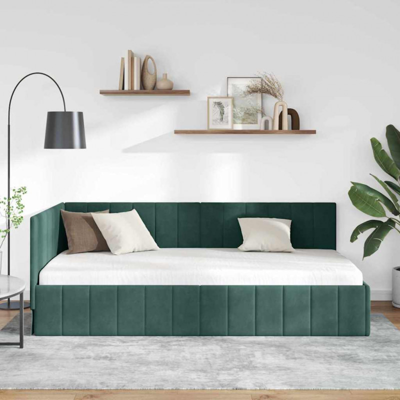 Rama łóżka narożnego Ciemna zieleń 90 cm x 190 cm Aksamit