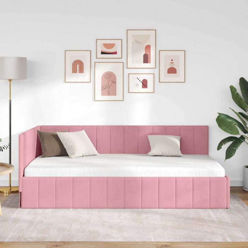 Rama łóżka narożnego Z zagłówkiem Różowy 90 cm x 190 cm Aksamit