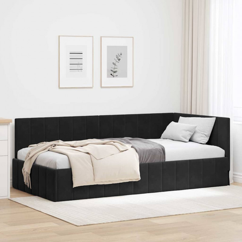 Rama łóżka narożnego Z zagłówkiem Czarny 90 cm x 190 cm Aksamit