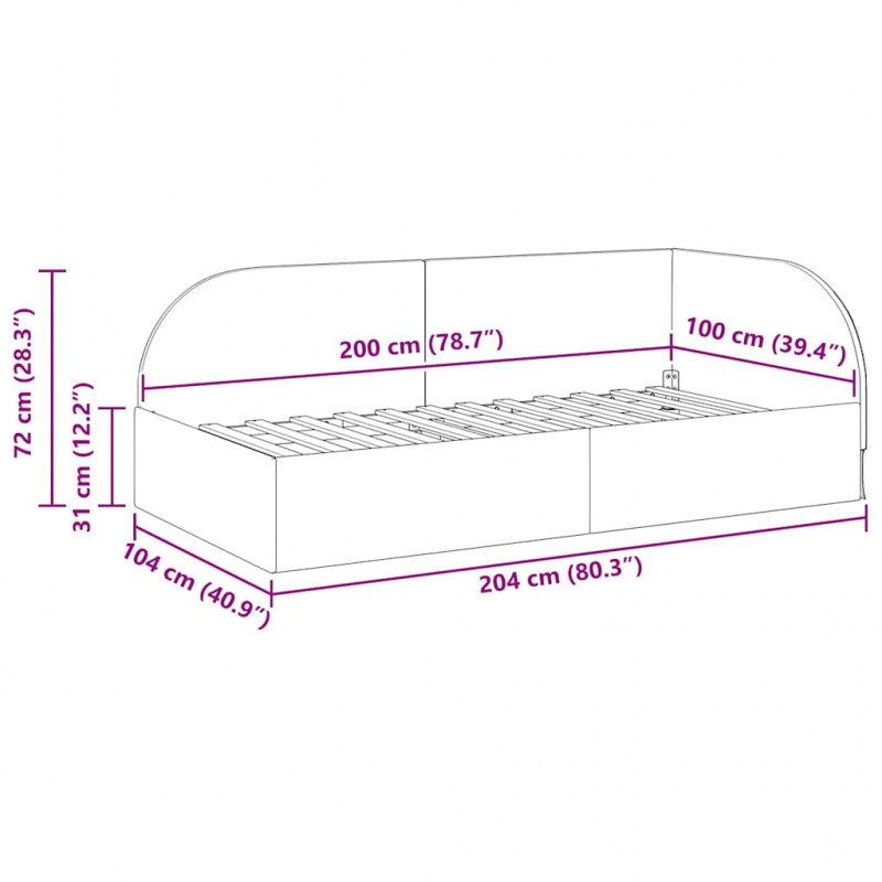 Rama łóżka narożnego Ciemnoszary 100 cm x 200 cm Aksamit