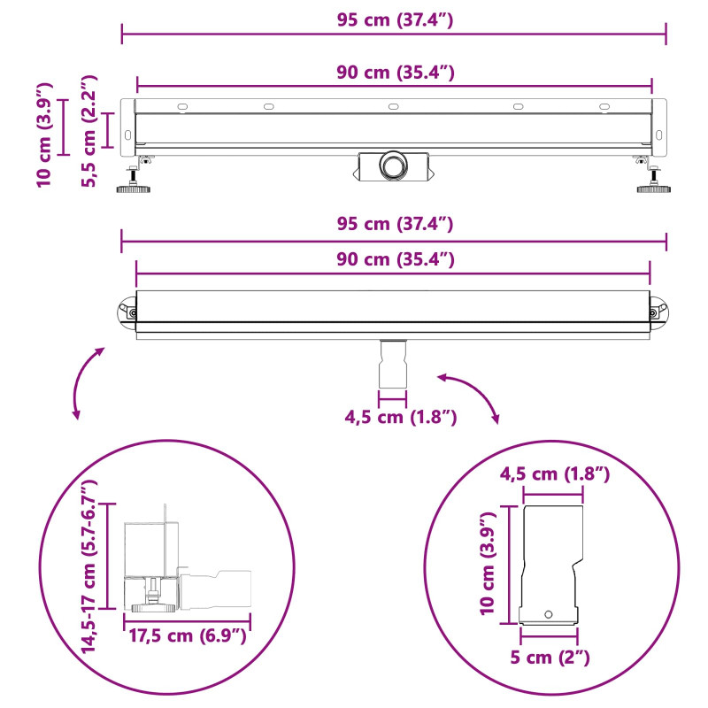 Odpływ prysznicowy montowany na ścianie Srebrny 90 cm