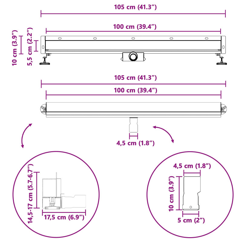 Odpływ prysznicowy montowany na ścianie Srebrny 100 cm