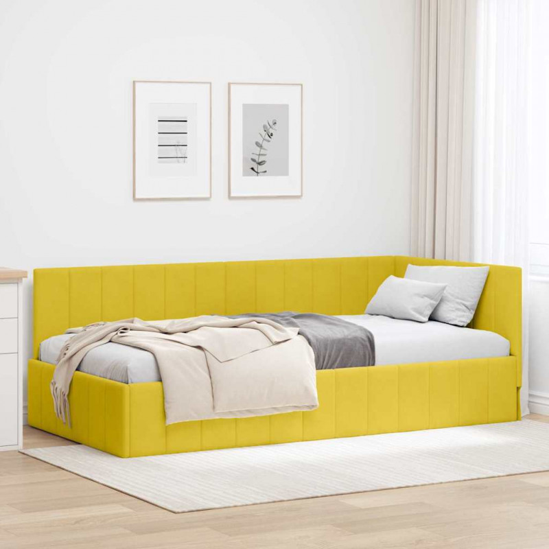 Rama łóżka narożnego Z zagłówkiem Żółty 90 cm x 200 cm Aksamit
