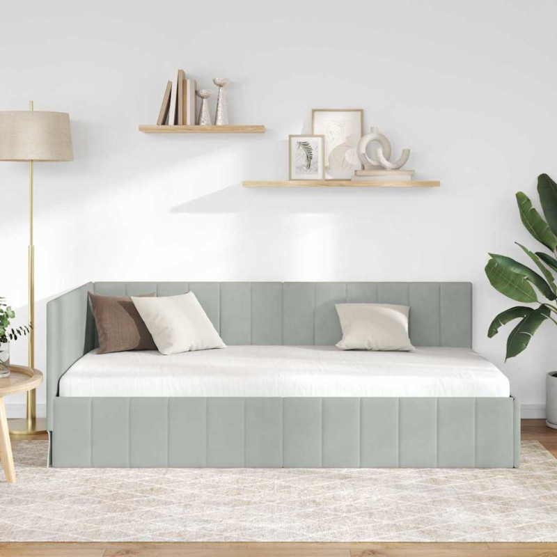 Rama łóżka narożnego Jasnoszary 100 cm x 200 cm Aksamit