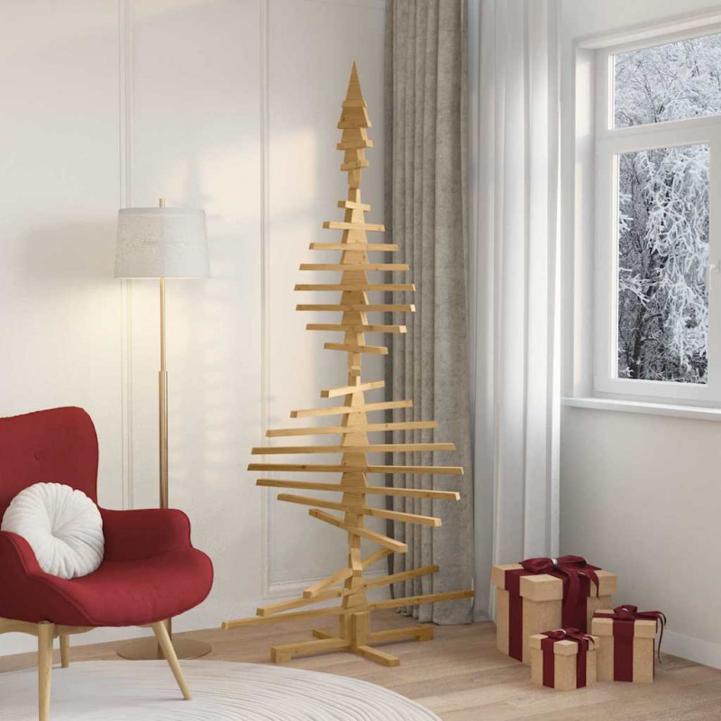 Drewniana choinka z podstawą Brązowy 210 cm Lite drewno sosnowe