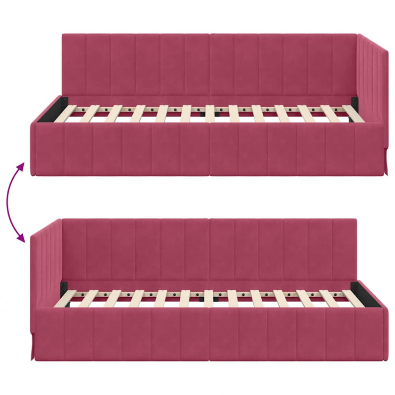 Rama łóżka narożnego Czerwone wino 100 cm x 200 cm Aksamit