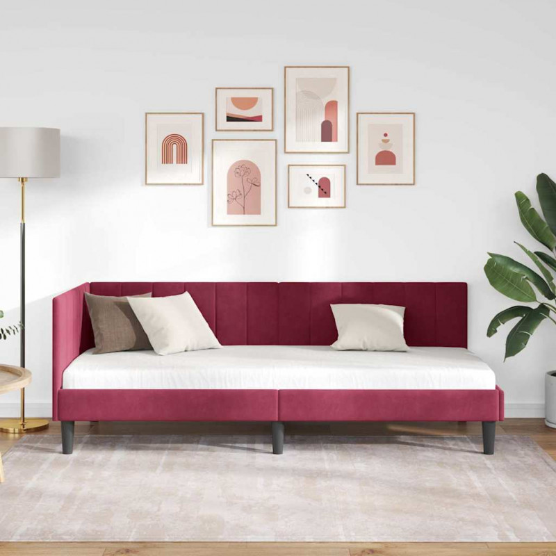 Rama łóżka narożnego Czerwone wino 80 cm x 200 cm Aksamit