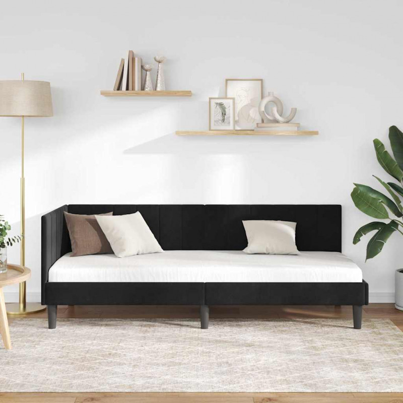Rama łóżka narożnego Z zagłówkiem Czarny 80 cm x 200 cm Aksamit