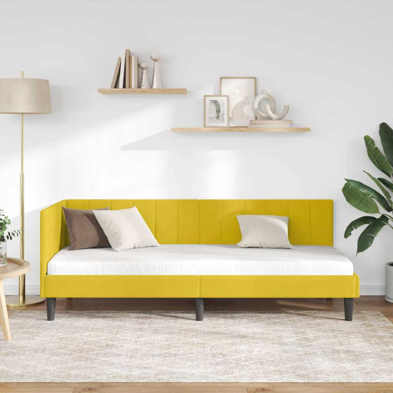 Rama łóżka narożnego Z zagłówkiem Żółty 80 cm x 200 cm Aksamit