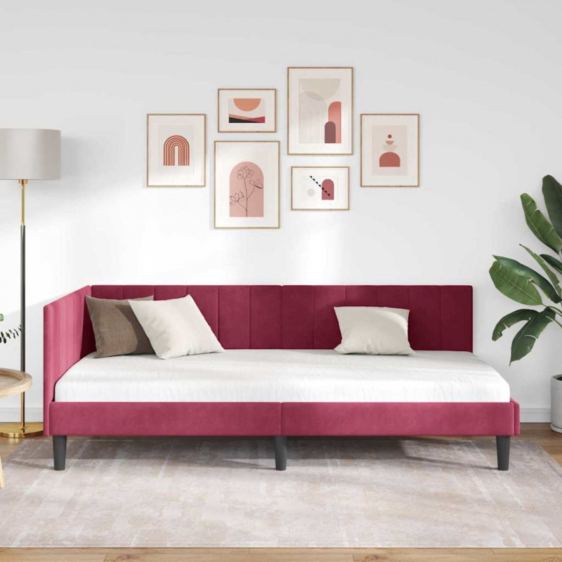 Rama łóżka narożnego Czerwone wino 90 cm x 190 cm Aksamit