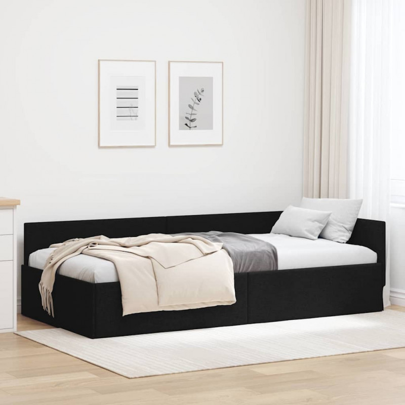 Rama łóżka narożnego Z zagłówkiem Czarny 90 cm x 190 cm tkanina