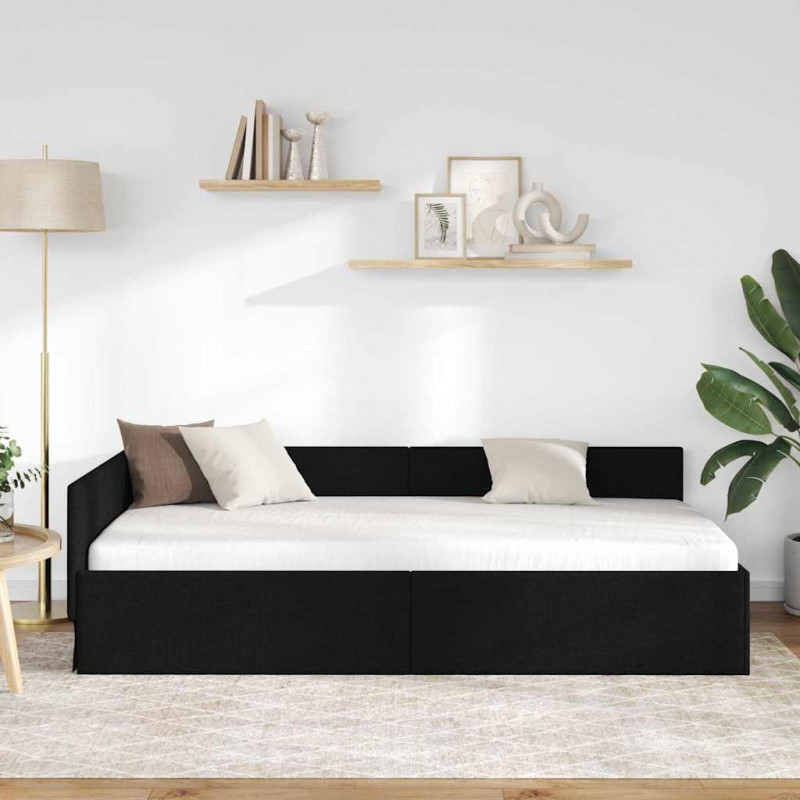 Rama łóżka narożnego Z zagłówkiem Czarny 90 cm x 190 cm tkanina