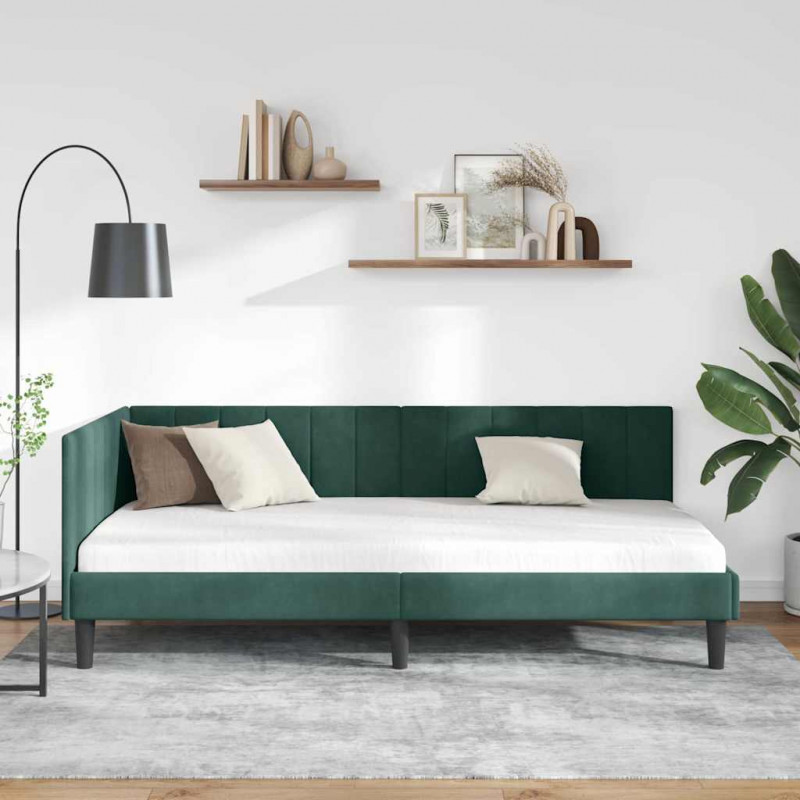 Rama łóżka narożnego Ciemna zieleń 90 cm x 200 cm Aksamit