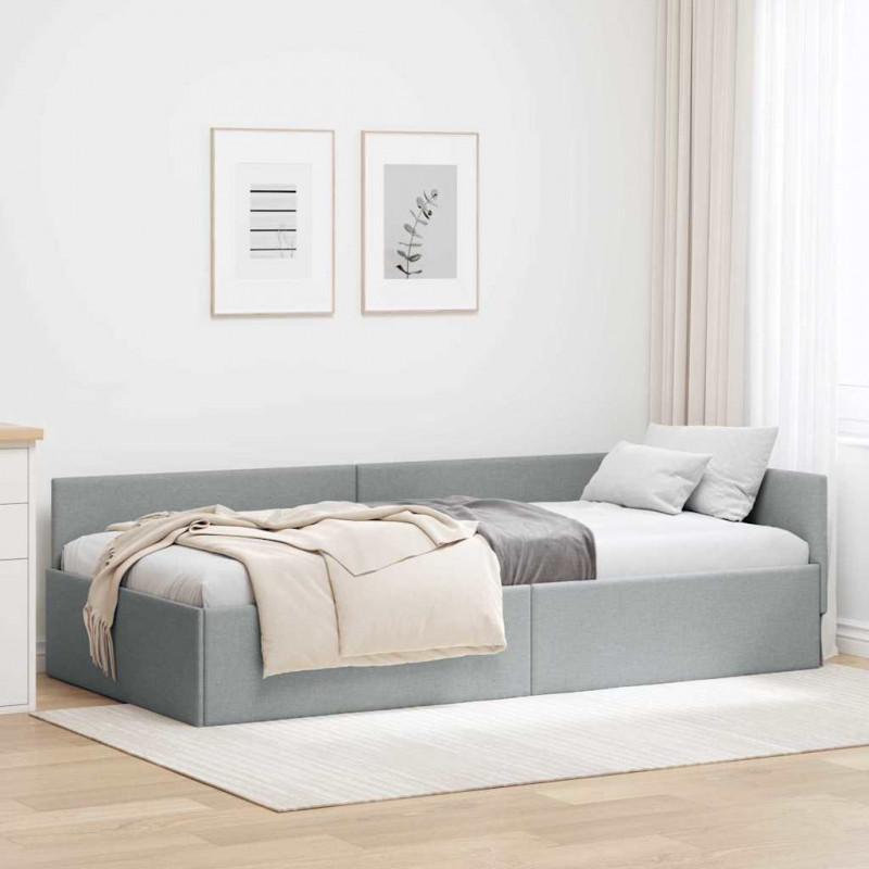 Rama łóżka narożnego Jasnoszary 90 cm x 200 cm tkanina