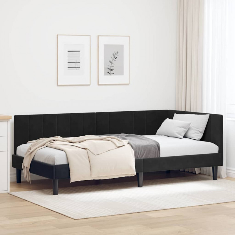 Rama łóżka narożnego Z zagłówkiem Czarny 90 cm x 200 cm Aksamit