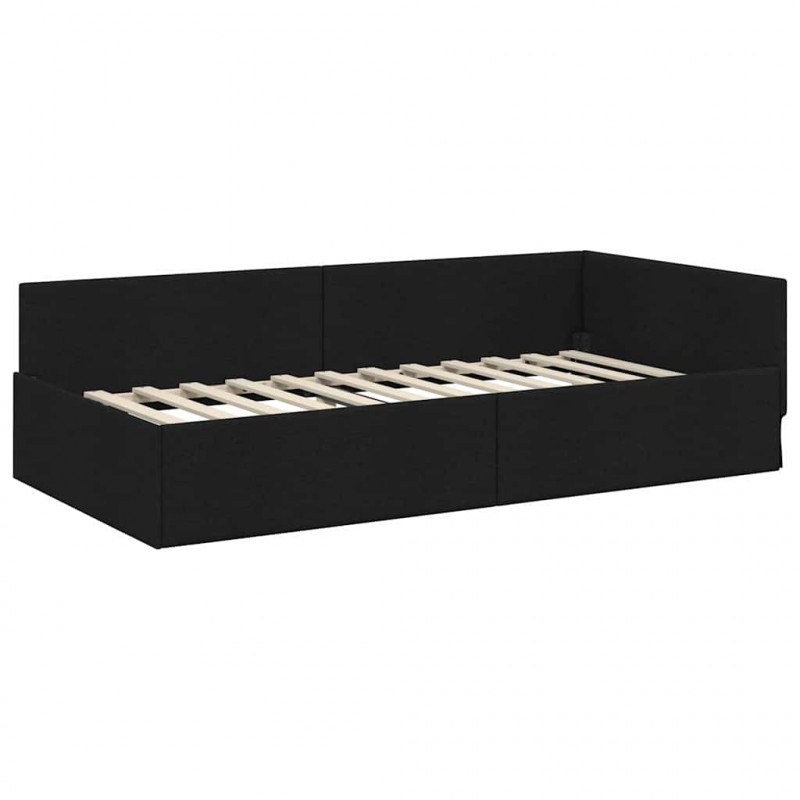 Rama łóżka narożnego Z zagłówkiem Czarny 90 cm x 200 cm tkanina