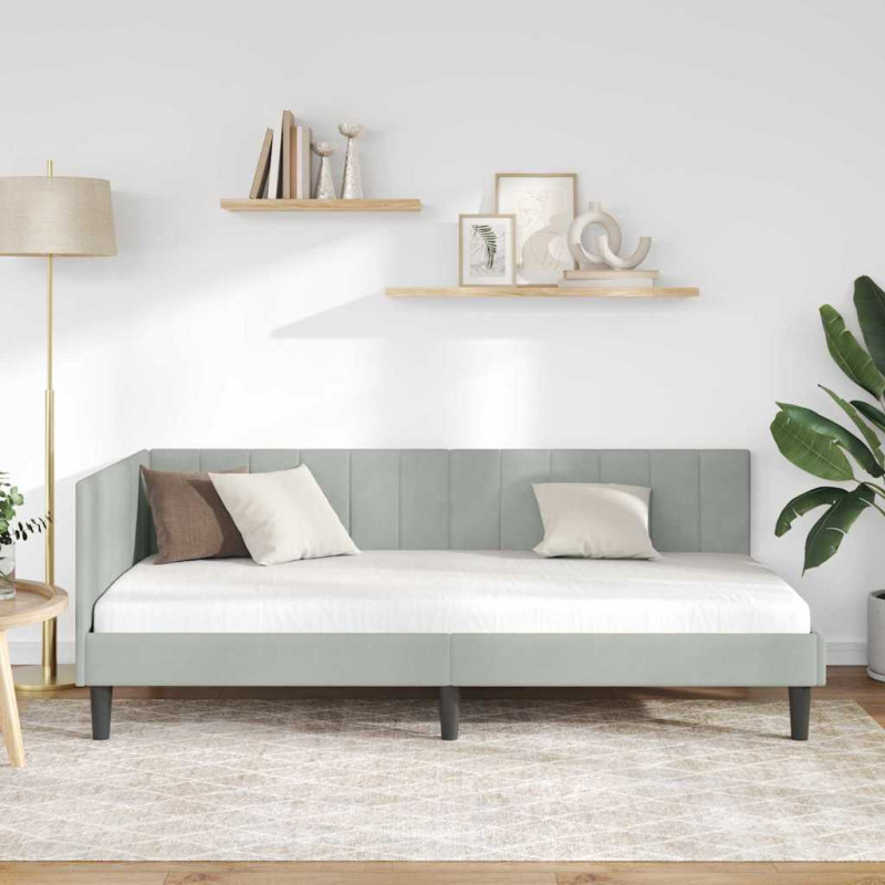 Rama łóżka narożnego Jasnoszary 100 cm x 200 cm Aksamit