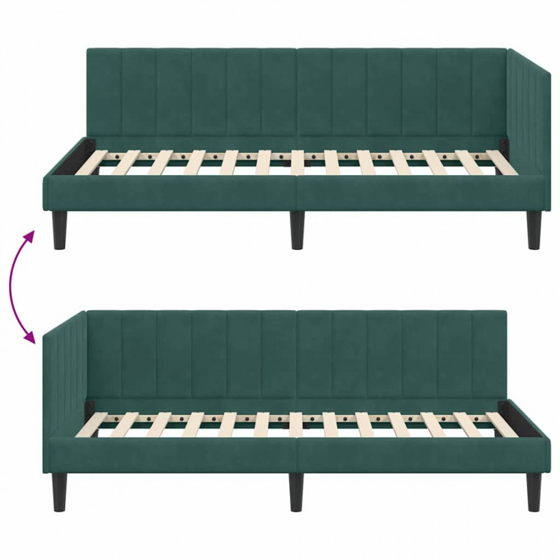 Rama łóżka narożnego Ciemna zieleń 100 cm x 200 cm Aksamit