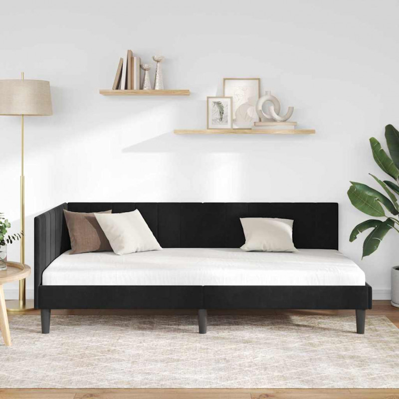 Rama łóżka narożnego Czarny 100 cm x 200 cm Aksamit