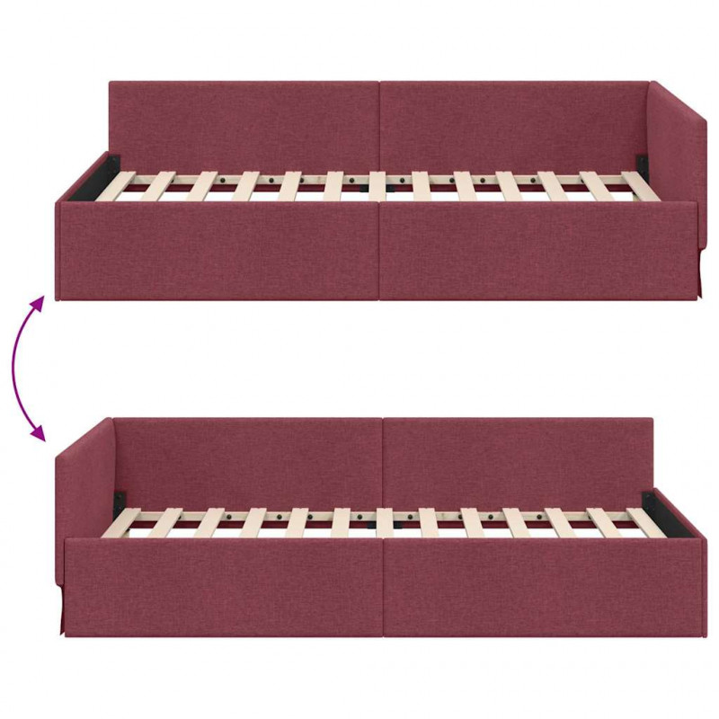 Rama łóżka narożnego Czerwone wino 100 cm x 200 cm tkanina