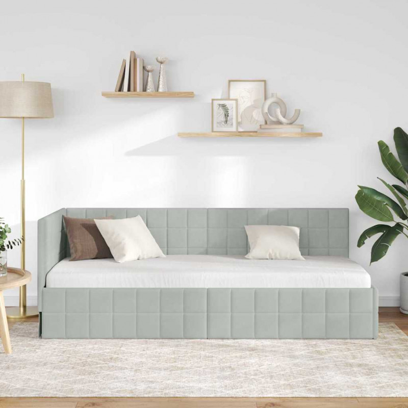Rama łóżka narożnego Jasnoszary 80 cm x 200 cm Aksamit