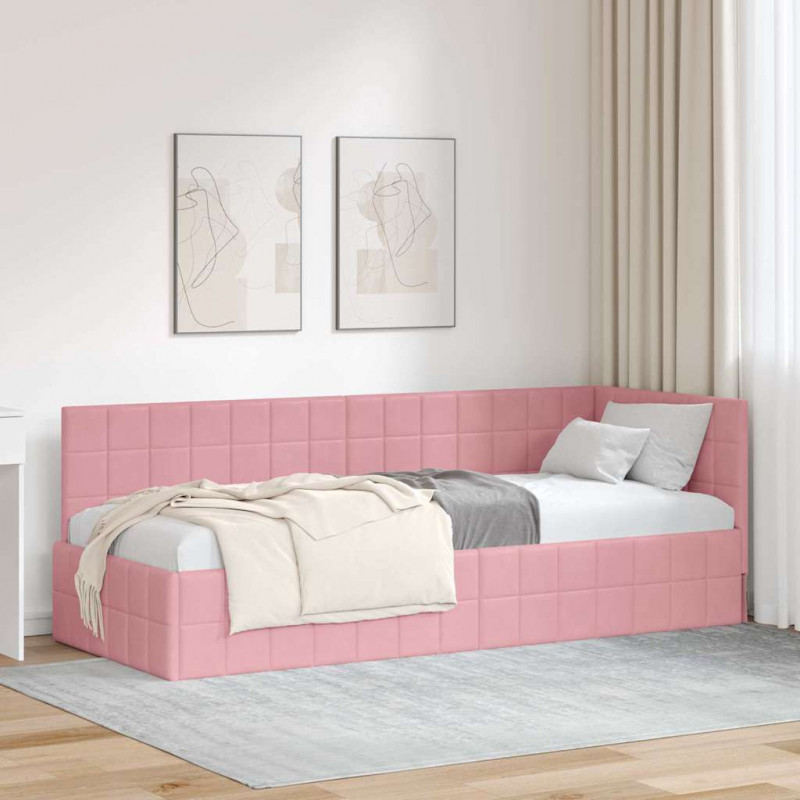 Rama łóżka narożnego Z zagłówkiem Różowy 80 cm x 200 cm Aksamit
