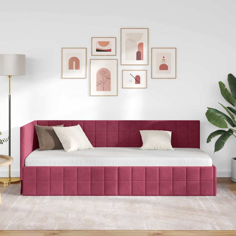 Rama łóżka narożnego Czerwone wino 80 cm x 200 cm Aksamit