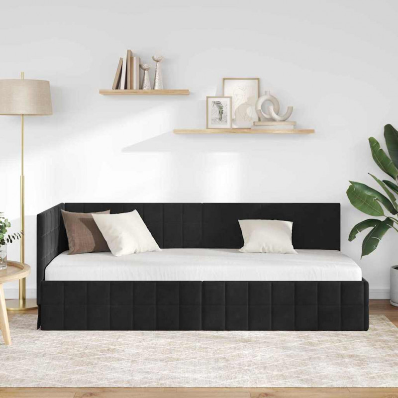 Rama łóżka narożnego Z zagłówkiem Czarny 80 cm x 200 cm Aksamit