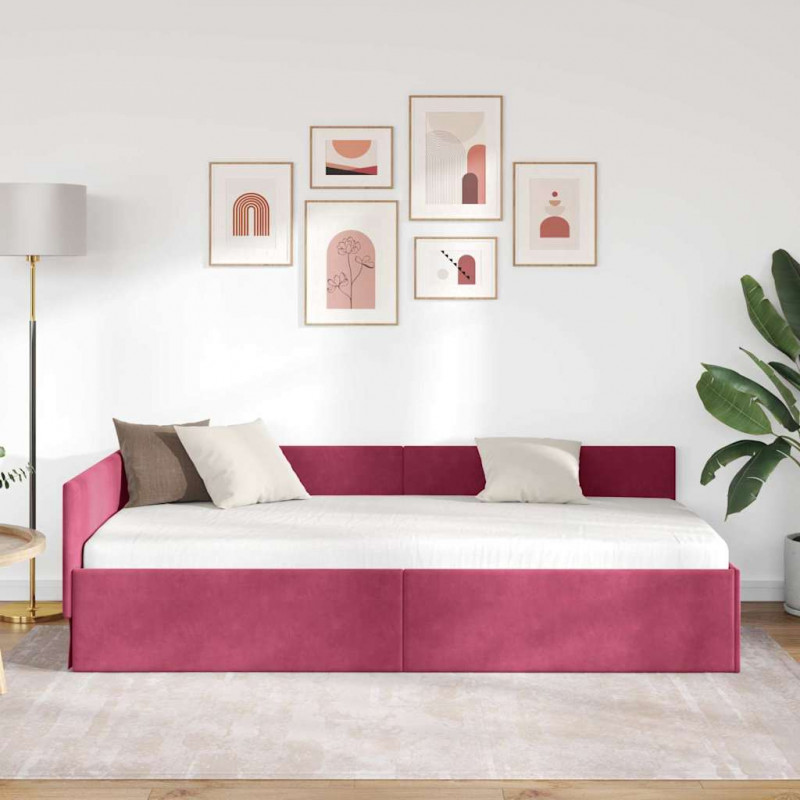 Rama łóżka narożnego Czerwone wino 80 cm x 200 cm Aksamit