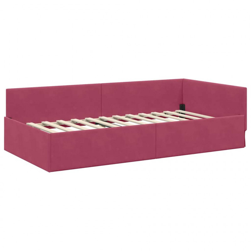Rama łóżka narożnego Czerwone wino 80 cm x 200 cm Aksamit