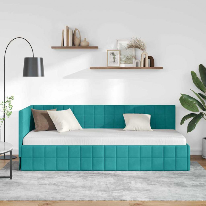 Rama łóżka narożnego Turkusowy 80 cm x 200 cm Aksamit