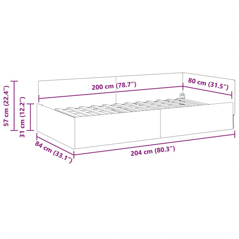 Rama łóżka narożnego Z zagłówkiem Żółty 80 cm x 200 cm Aksamit