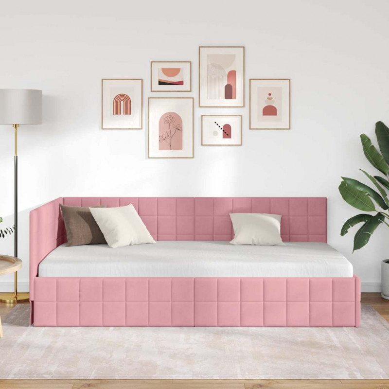 Rama łóżka narożnego Z zagłówkiem Różowy 90 cm x 190 cm Aksamit