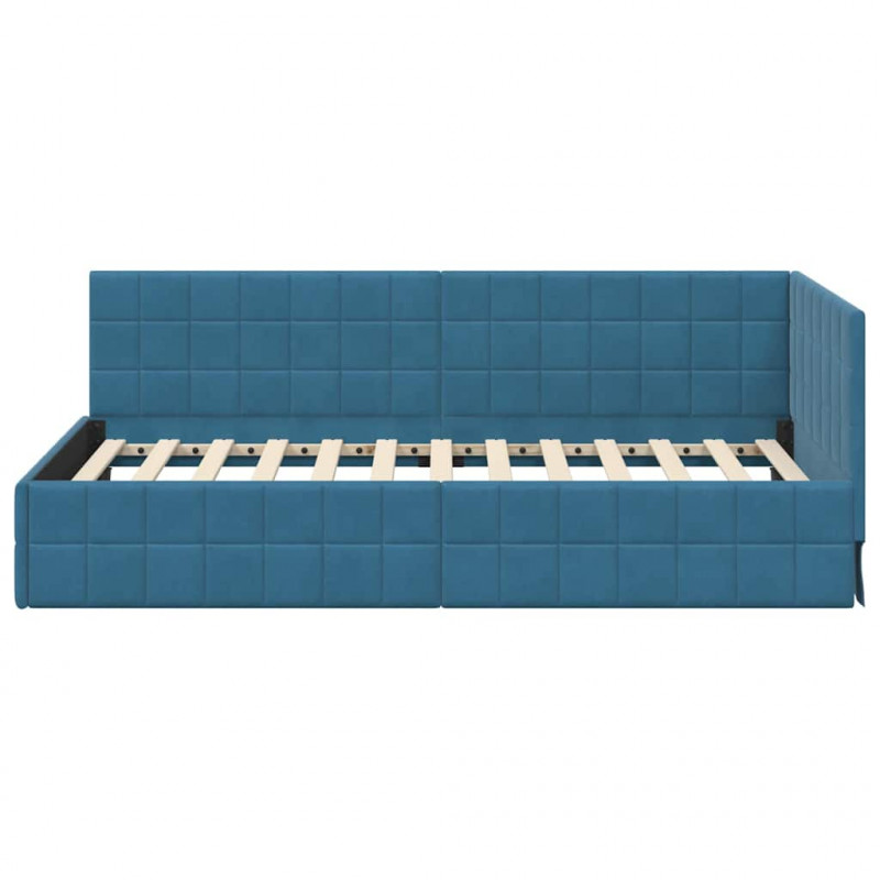 Rama łóżka narożnego Niebieski 90 cm x 200 cm Aksamit
